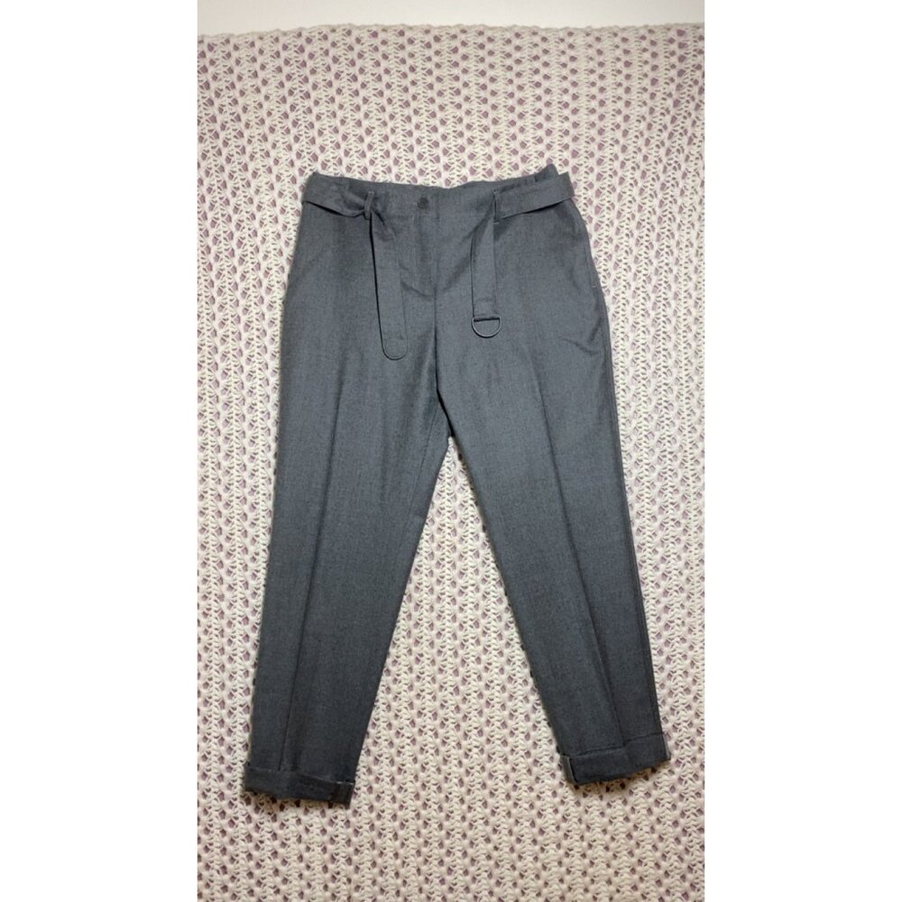 $1300 Akris Punto Wool‎ Pants Graphite Belted High Waist Cropped Cuffed Sz 12